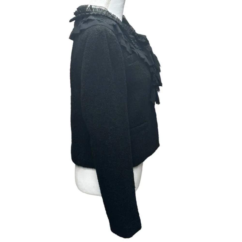 Ann Taylor Black Wool Blend Cropped Blazer With Lace & Ruffles Size‎ 8